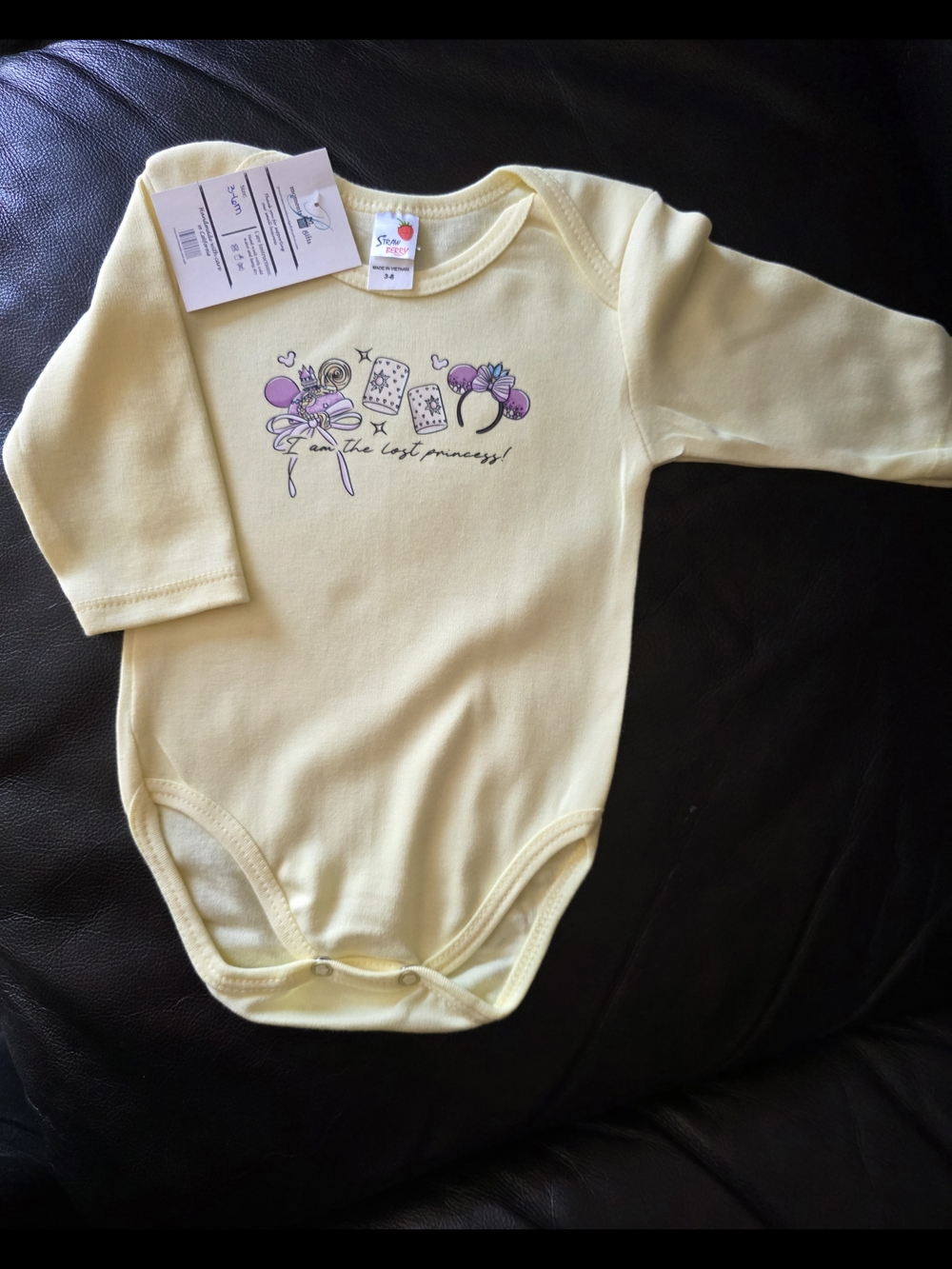 NWT PMG Soft Yellow Tangled Princess Long-Sleeve Lost Princess Baby Bodysuit